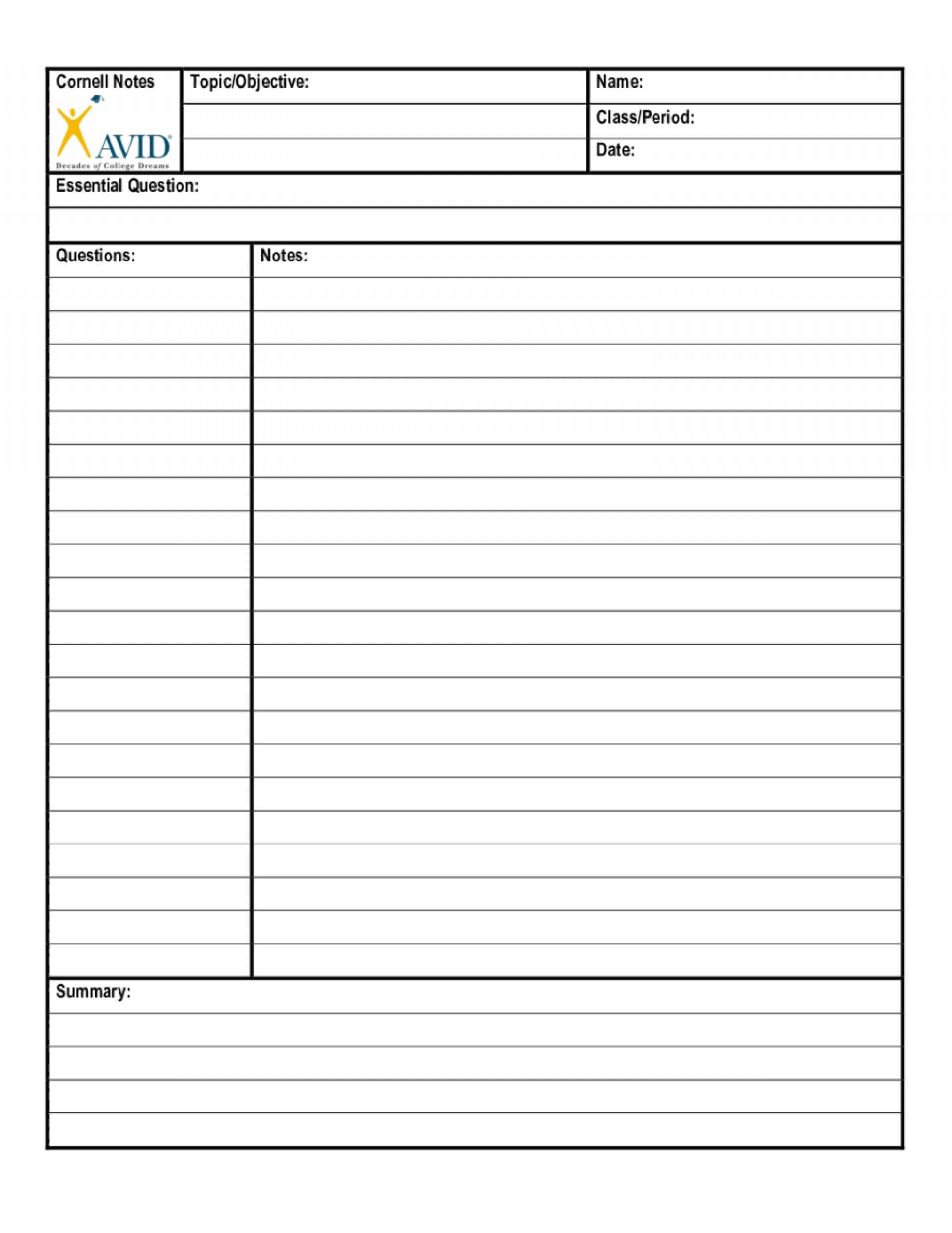001 Template Ideas Cornell Notes Rare Download Word Format With Avid Cornell Note Template