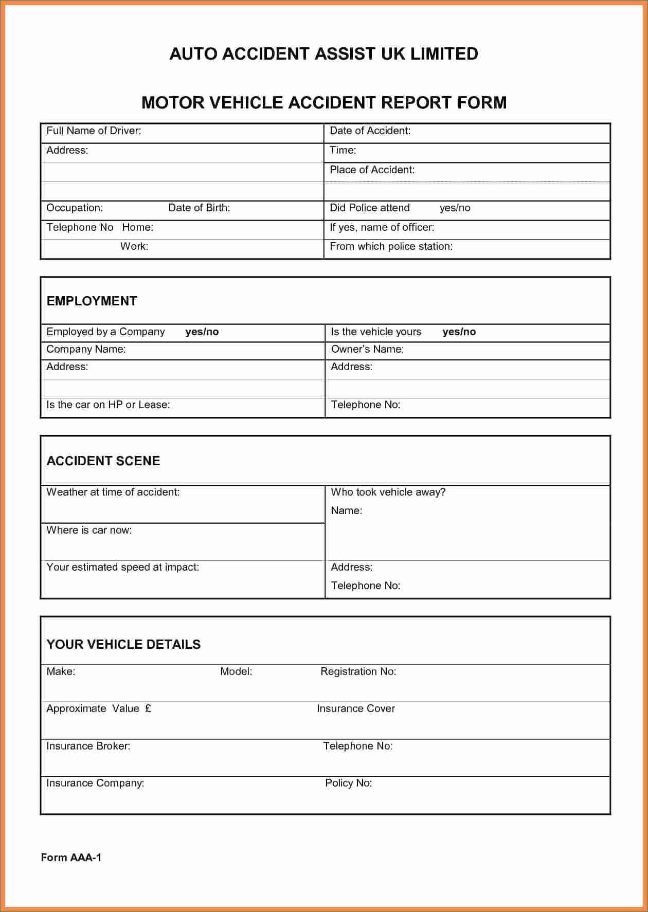 002 Automobile Accident Report Form Template Ideas Forms Regarding Accident Report Form Template Uk