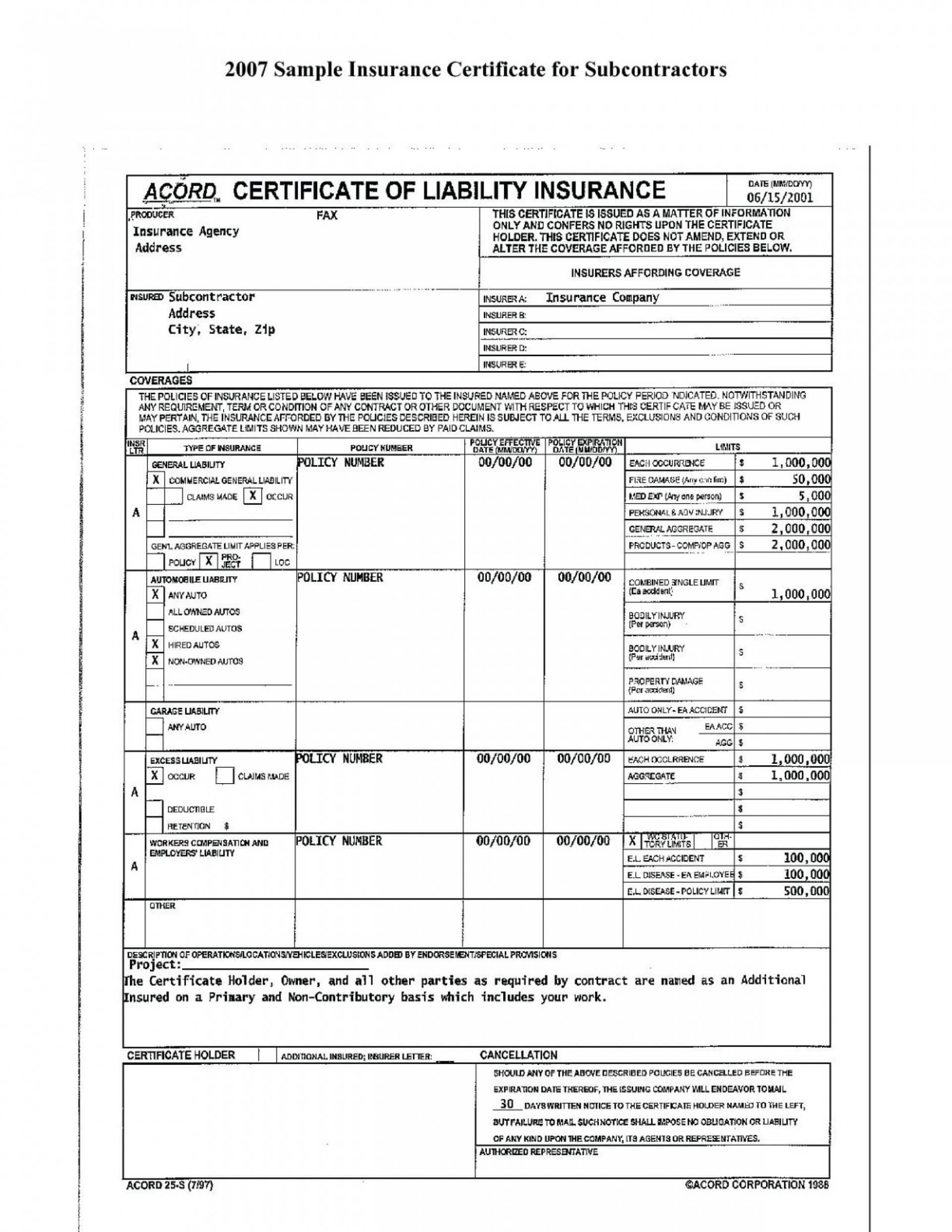 002 Template Ideas Certificate Of Insurance Fascinating With Regard To Acord Insurance Certificate Template