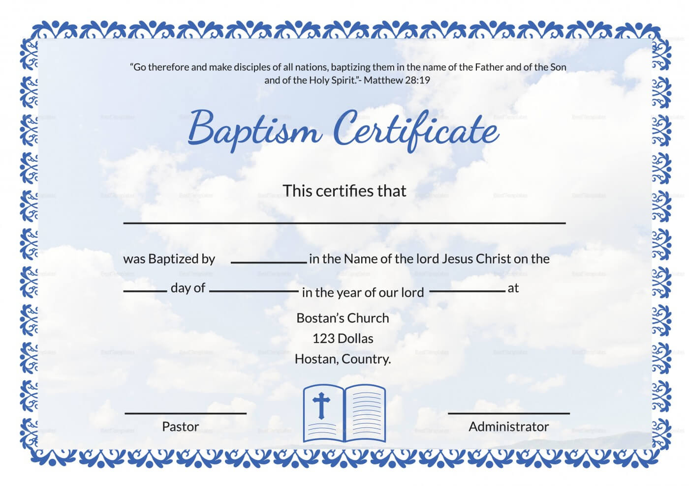 003 Certificate Of Baptism Template Ideas Unique Word Church Throughout Baptism Certificate Template Word