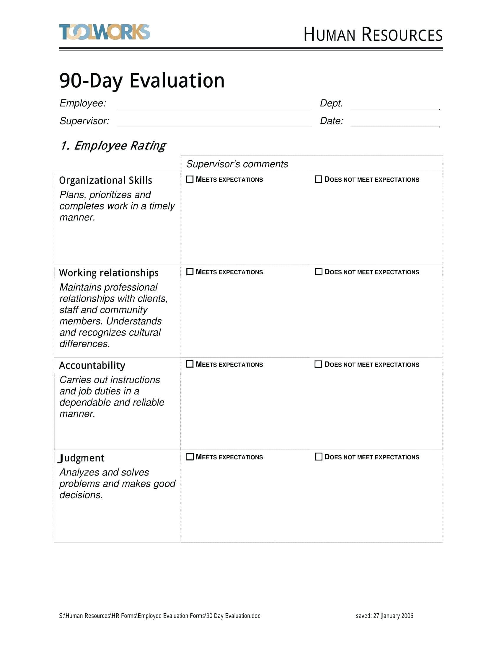 003 Day Review Templates Template Employee Form Magnificent Throughout 90 Day Review Template