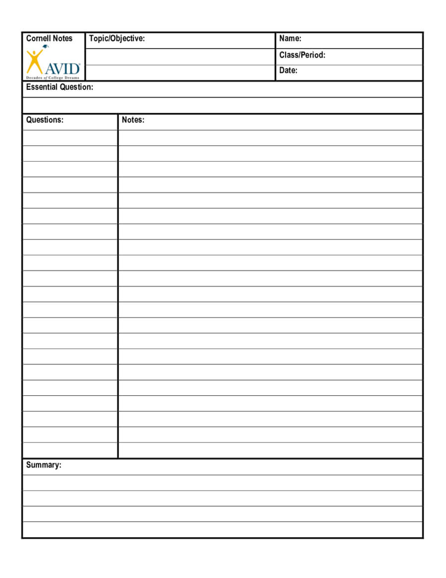 003 Template Ideas Cornells Download Free Printable Examples With Avid Cornell Notes Template Pdf