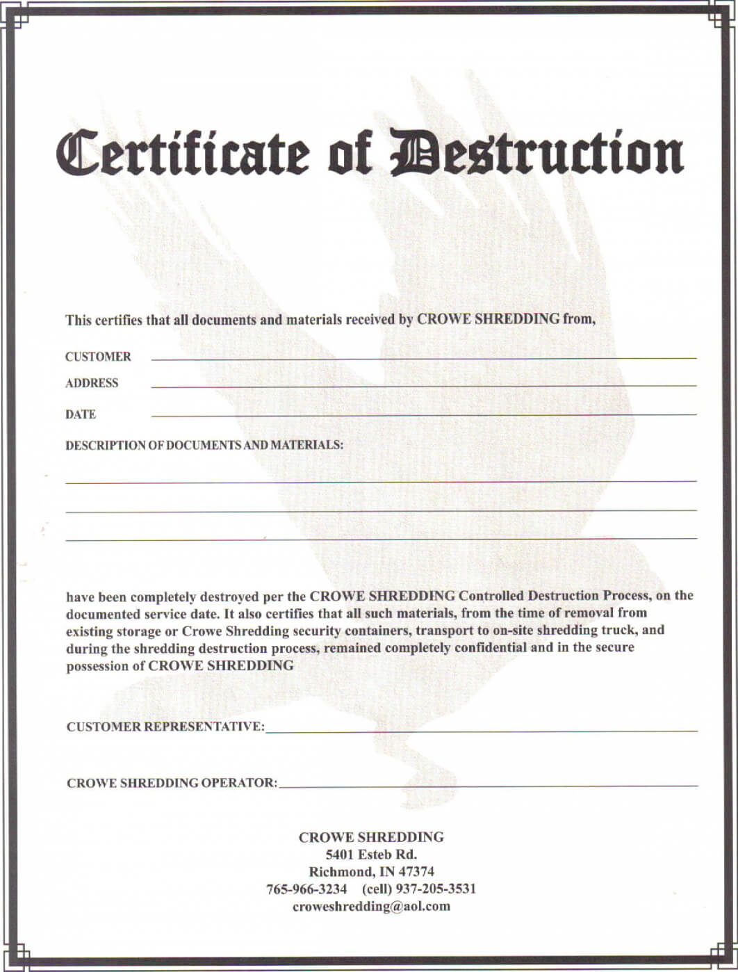 004 Certificate Of Destruction Template Free Form In Certificate Of Destruction Template