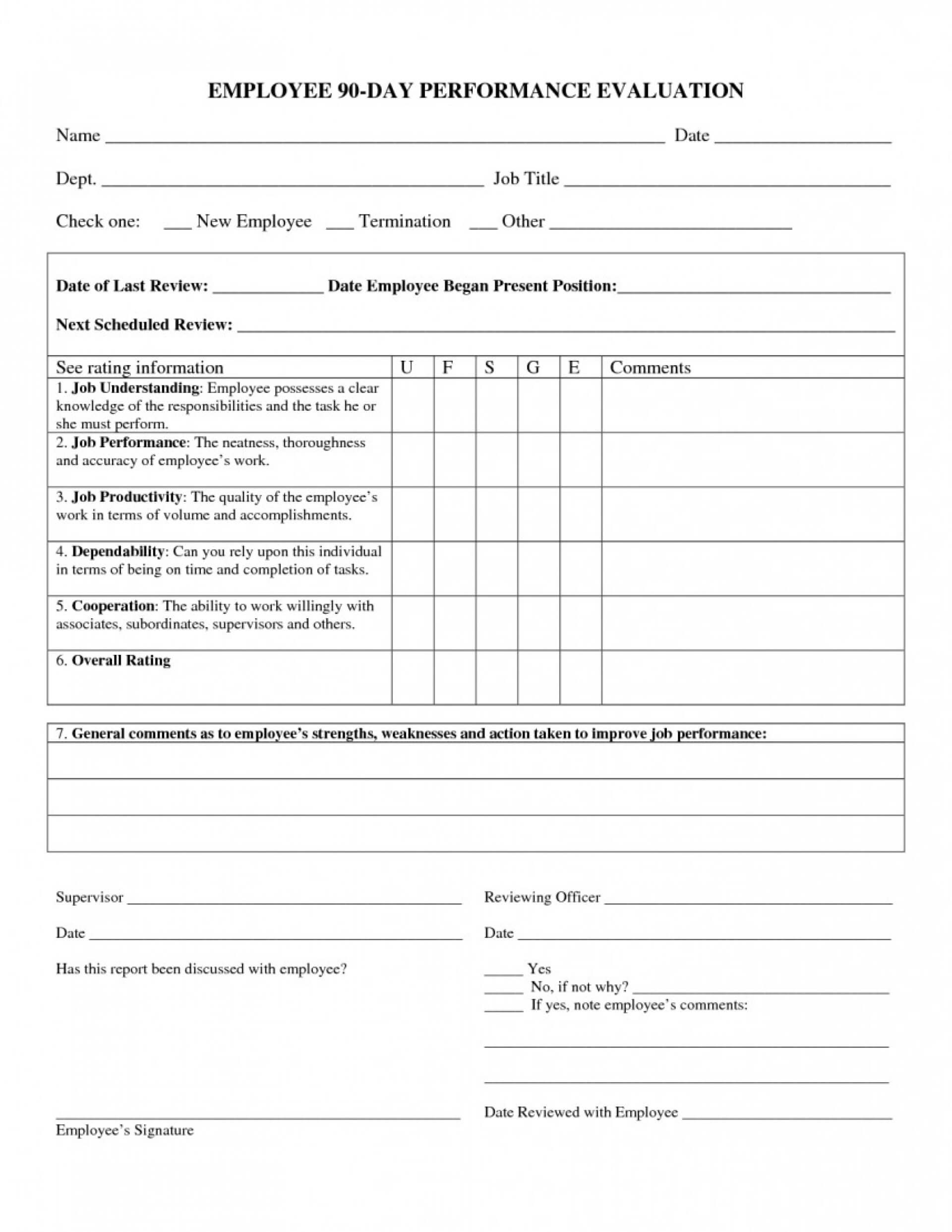 005 Template Ideas Day Evaluation Form Review Excellent For Intended For 90 Day Review Template