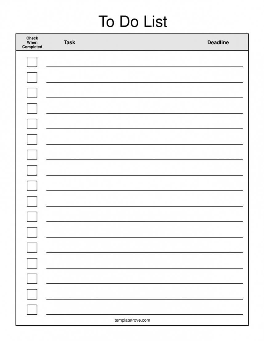 005 To Do Checklist Template Ideas Printable Daily List 0 Regarding Blank Checklist Template Pdf