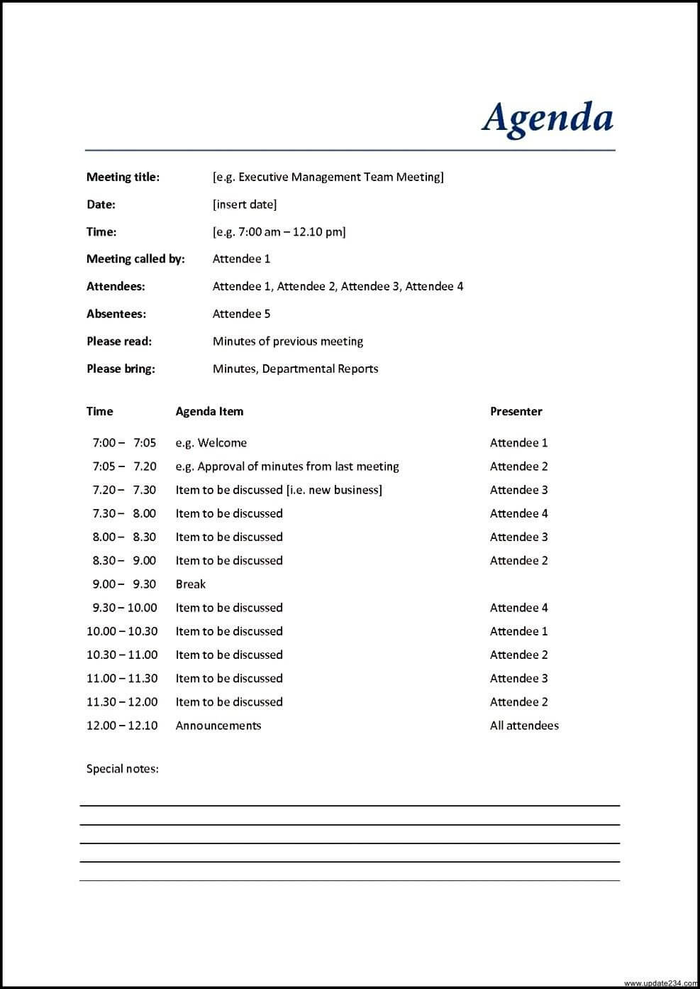 006 Free Meeting Agenda Template Doc Word Printable Business Pertaining To Agenda Template Word 2010