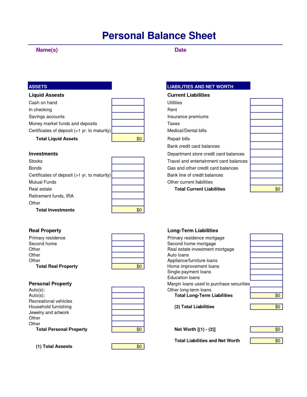 010 Simple Balance Sheet Template Xls Small Business In Business Balance Sheet Template Excel