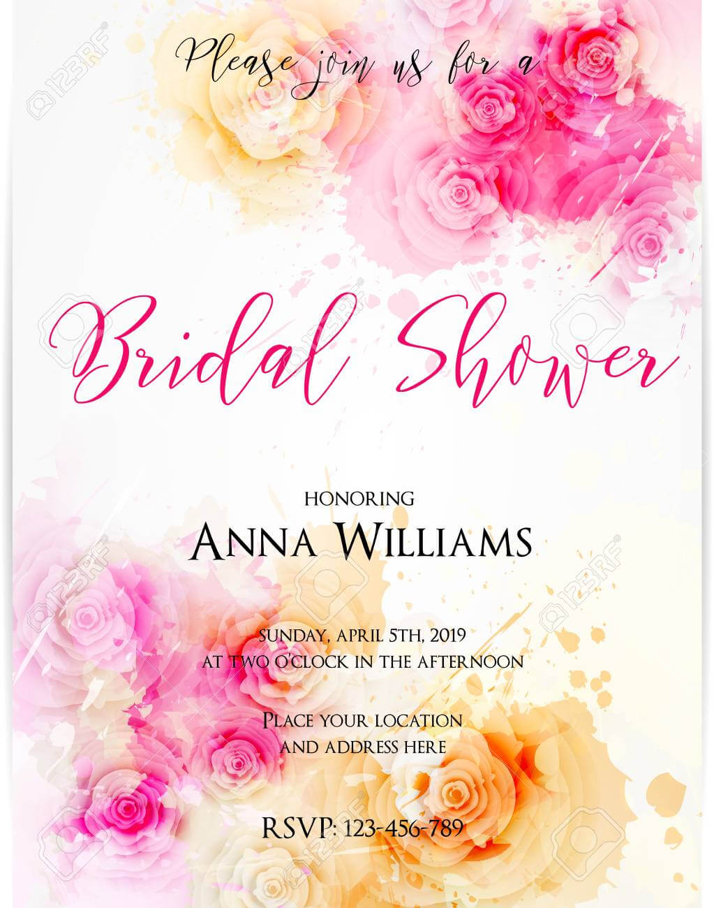 012 Bridal Shower Invitation Template With Abstract Roses On With Bridal Shower Invite Template