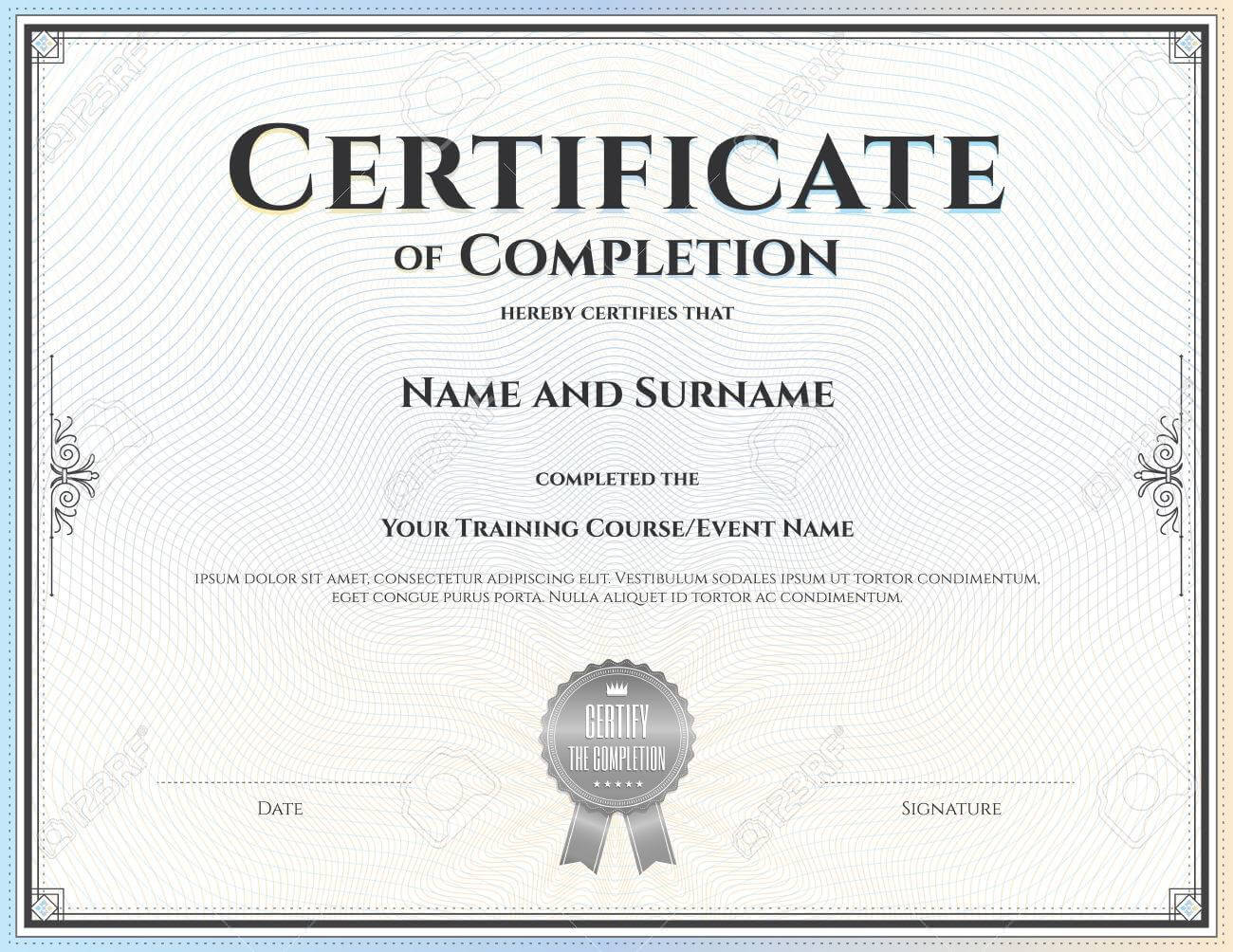 012 Template Ideas Certificate Of Completion For Achievement Within Certificate Of Completion Template Word