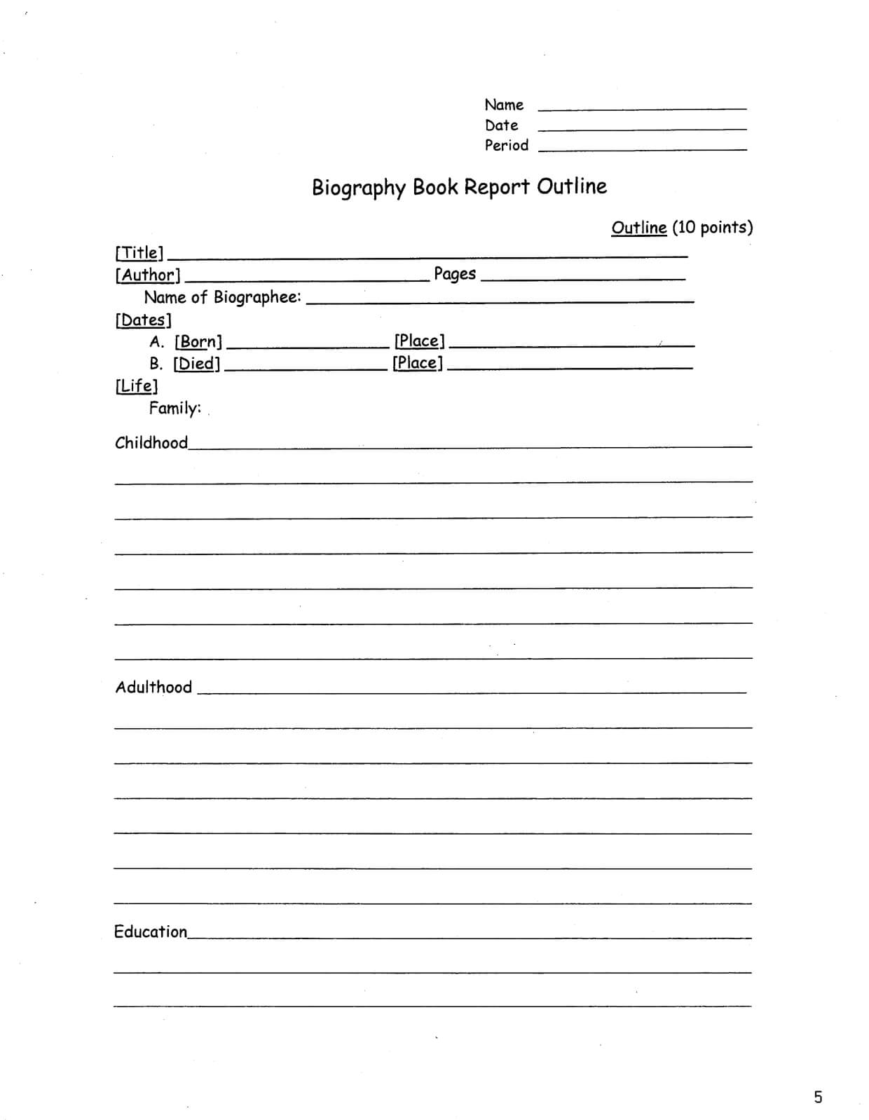 013 Biography Book Report Template Ideas Outline 83330 With Book Report Template 5Th Grade