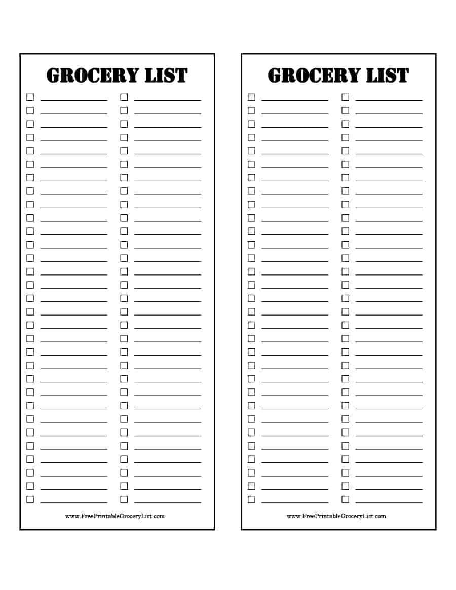 015 Printable Grocery Lists Template Ideas Free List Within Blank Grocery Shopping List Template
