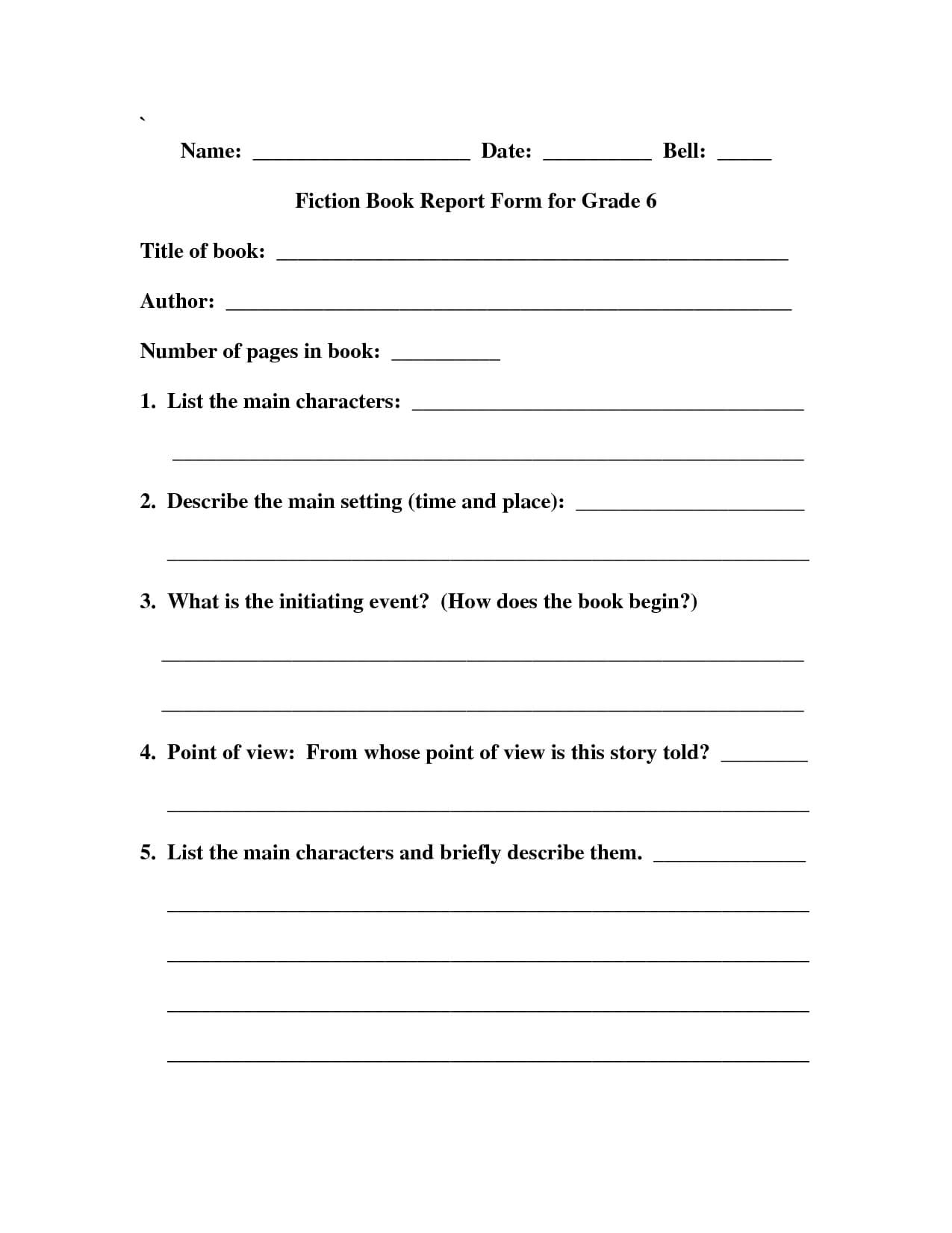 018 6Th Grade Book Report Template Ideas 008049752 1 For Book Report Template Grade 1