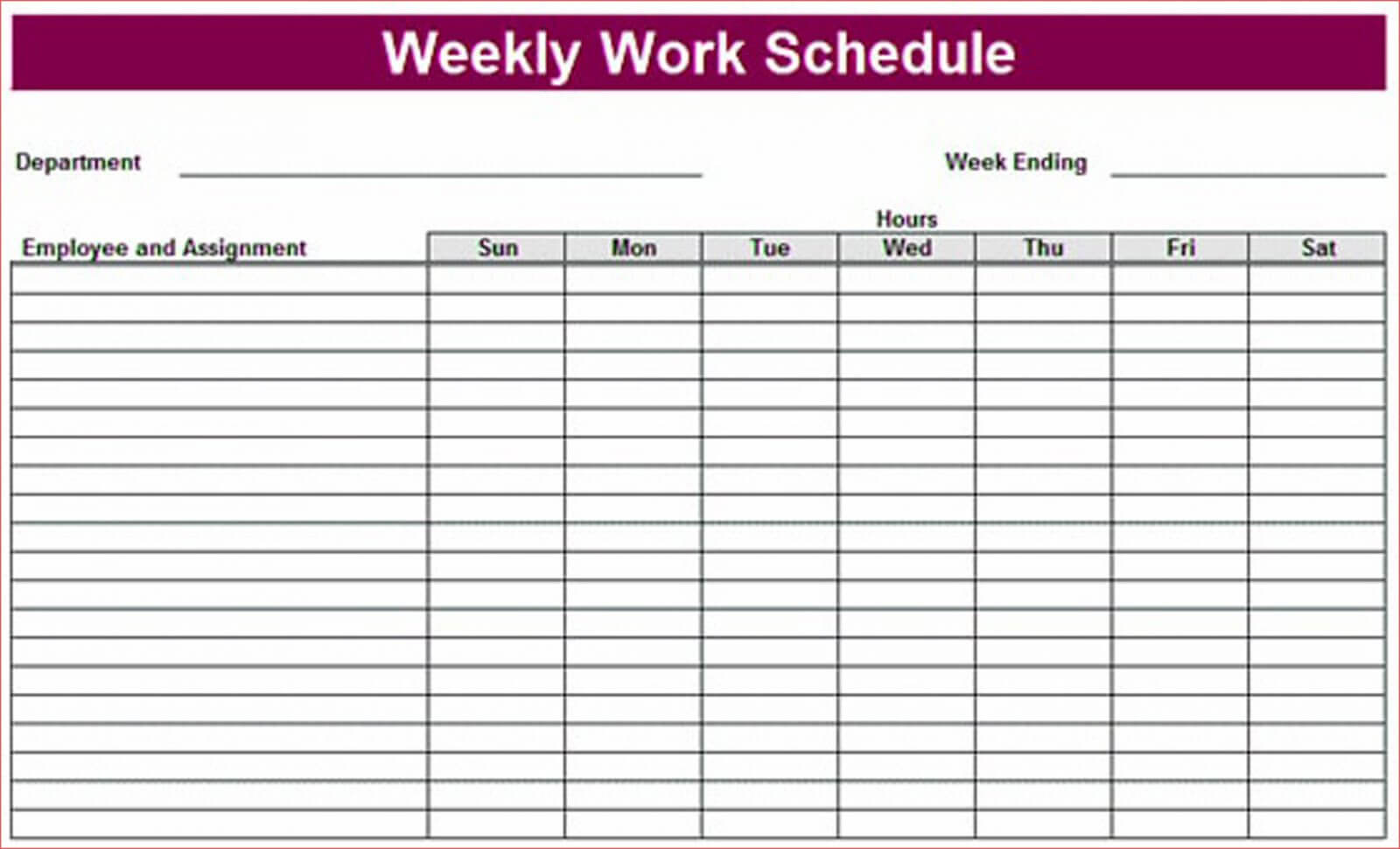 018 Weekly Printable Calendar Template With For Work With Blank Workout Schedule Template