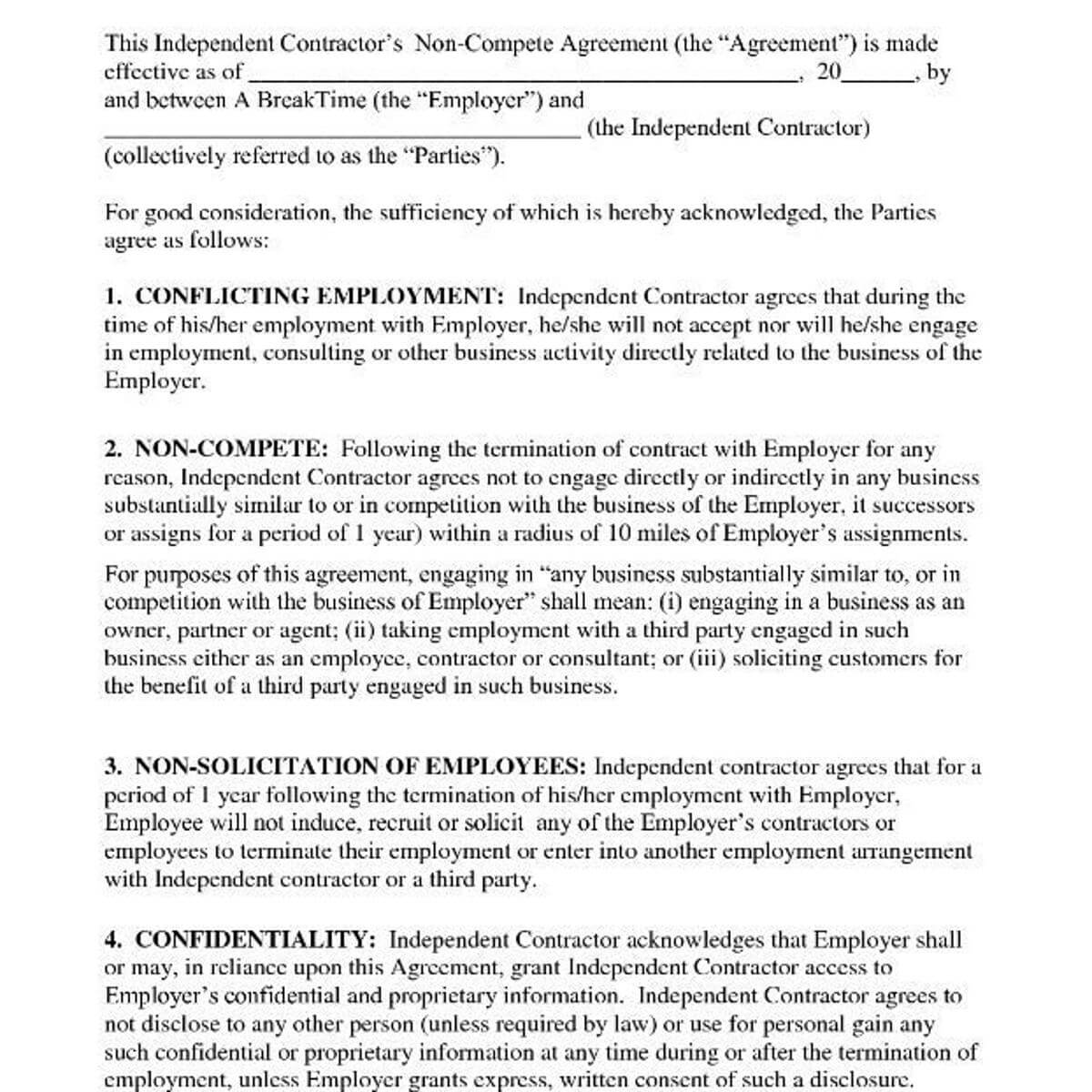 023 Employee Non Compete Agreement Template Ideas Arizona Inside Business Templates Noncompete Agreement