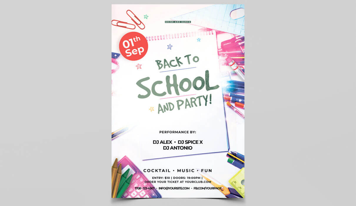 025 Back To School And Party Free Psd Flyer Template Regarding Back To School Party Flyer Template