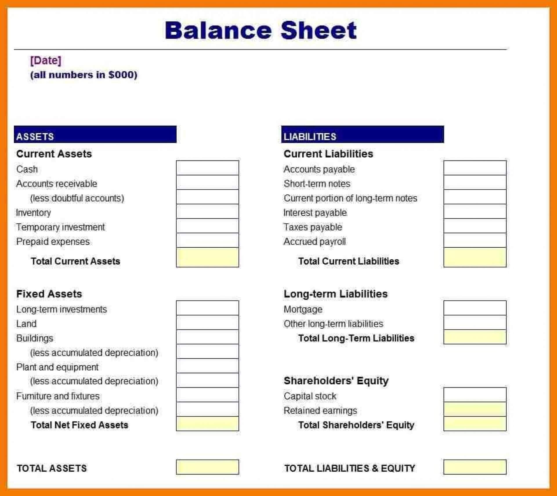 027 Balance Sheet Examples For Small Business Template Ideas Within Balance Sheet Template For Small Business