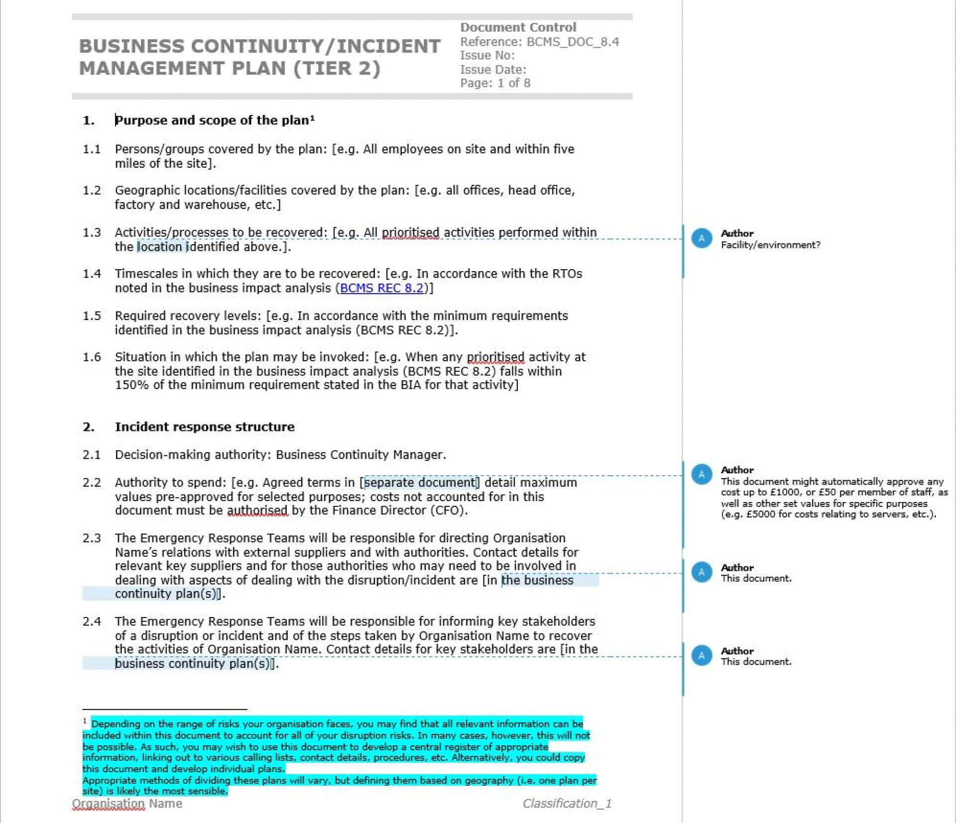 031 Simple Business Continuity Plan Sample Examples Template Inside Business Continuity Plan Template Canada