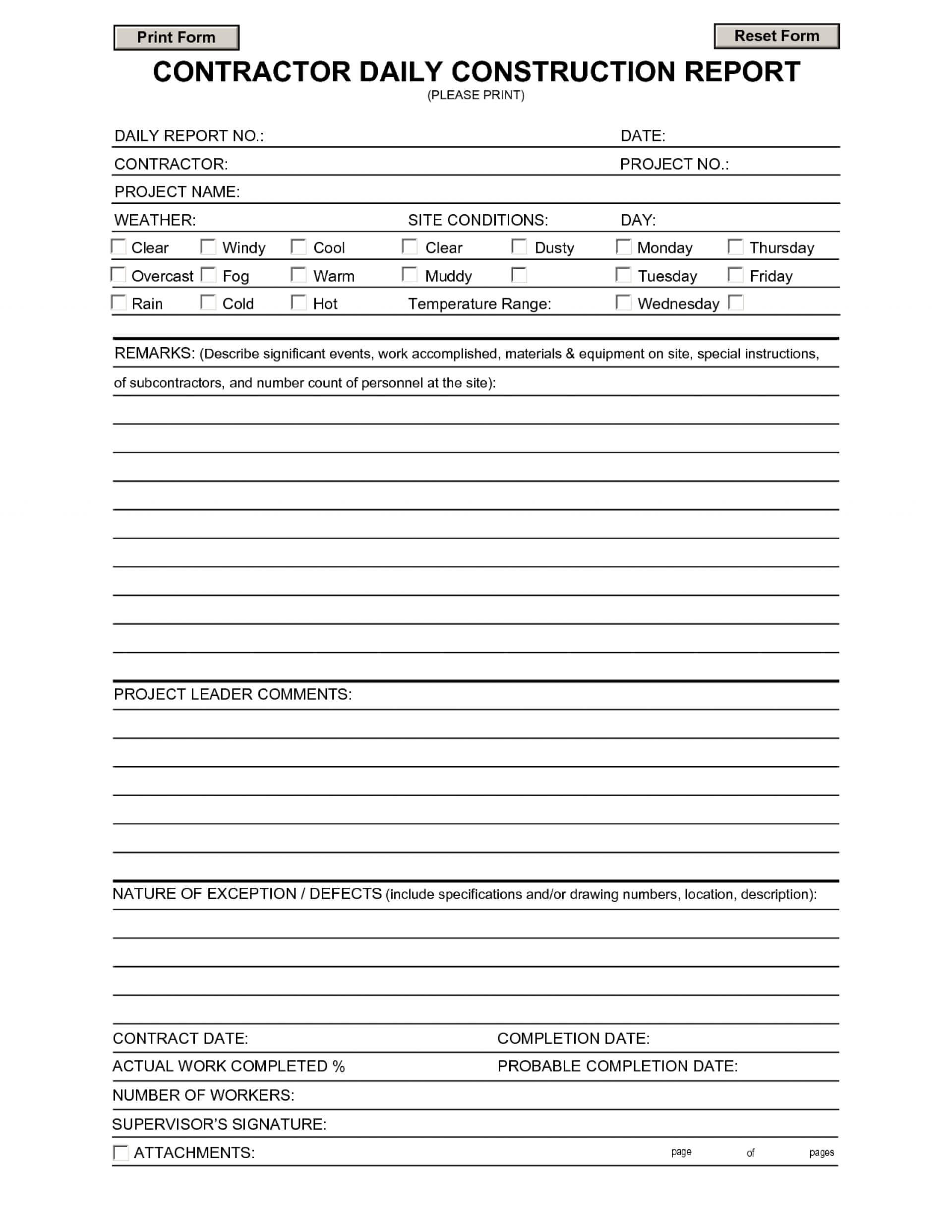 043 Daily Progress Report Format For Building Construction Throughout Building Defect Report Template