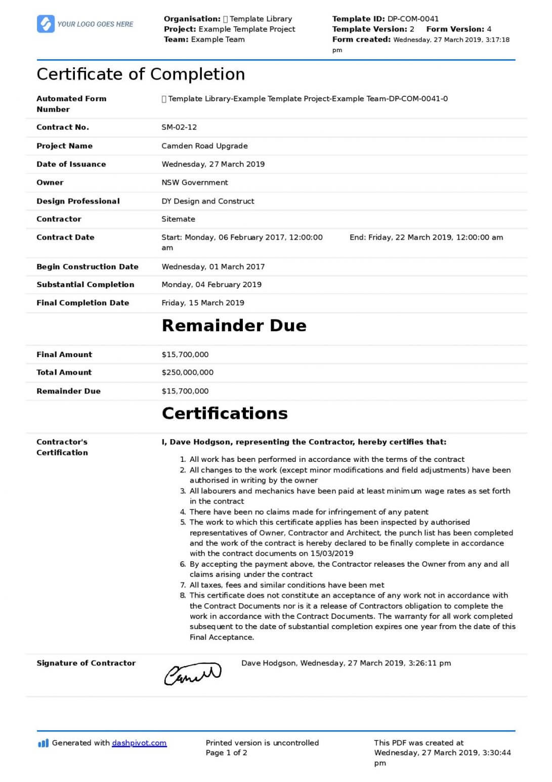 044 Template Ideas Leave Of Absence Form Free Sample Format Pertaining To Certificate Of Substantial Completion Template
