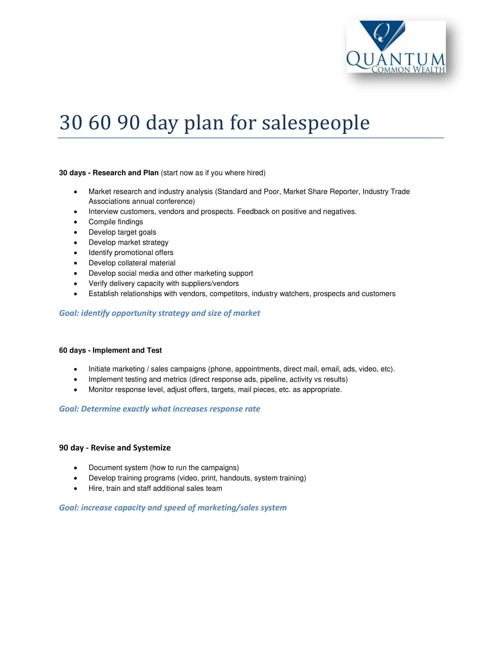 12+ 30 60 90 Day Sales Plan Examples – Pdf, Word | Examples For 30 60 90 Day Sales Management Plan Template