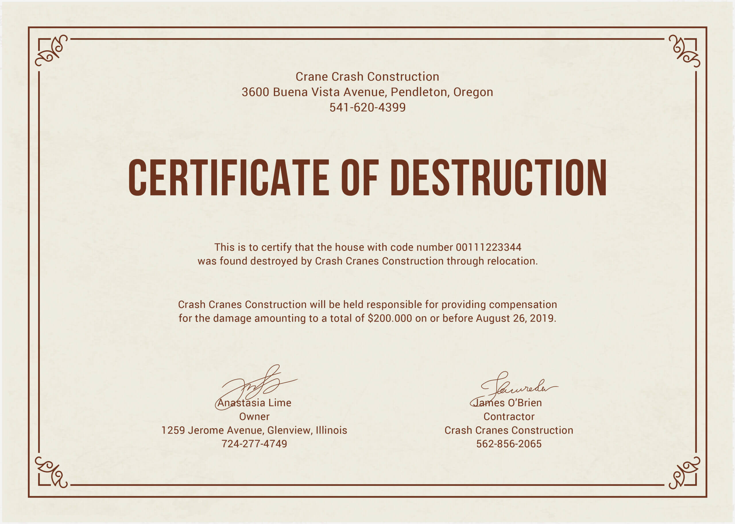 12 Certificate Of Destruction Template | Resume Letter With Regard To Certificate Of Destruction Template