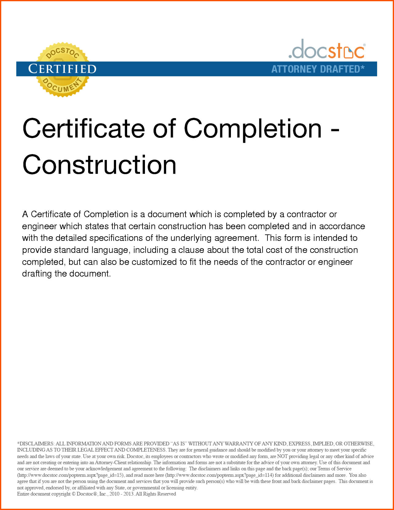 12+ Printable Certificate Of Completion | Survey Template Words With Certificate Of Completion Construction Templates