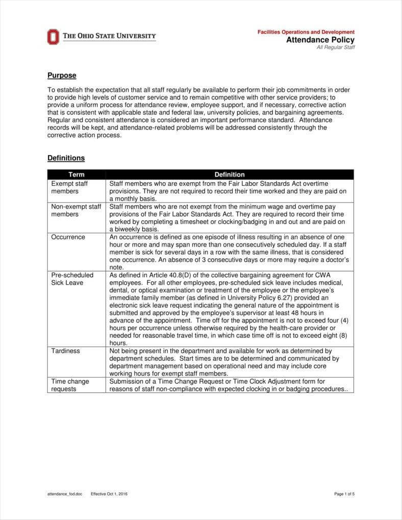13+ Attendance Policy Templates – Free Pdf Format Download Inside Attendance Policy Template