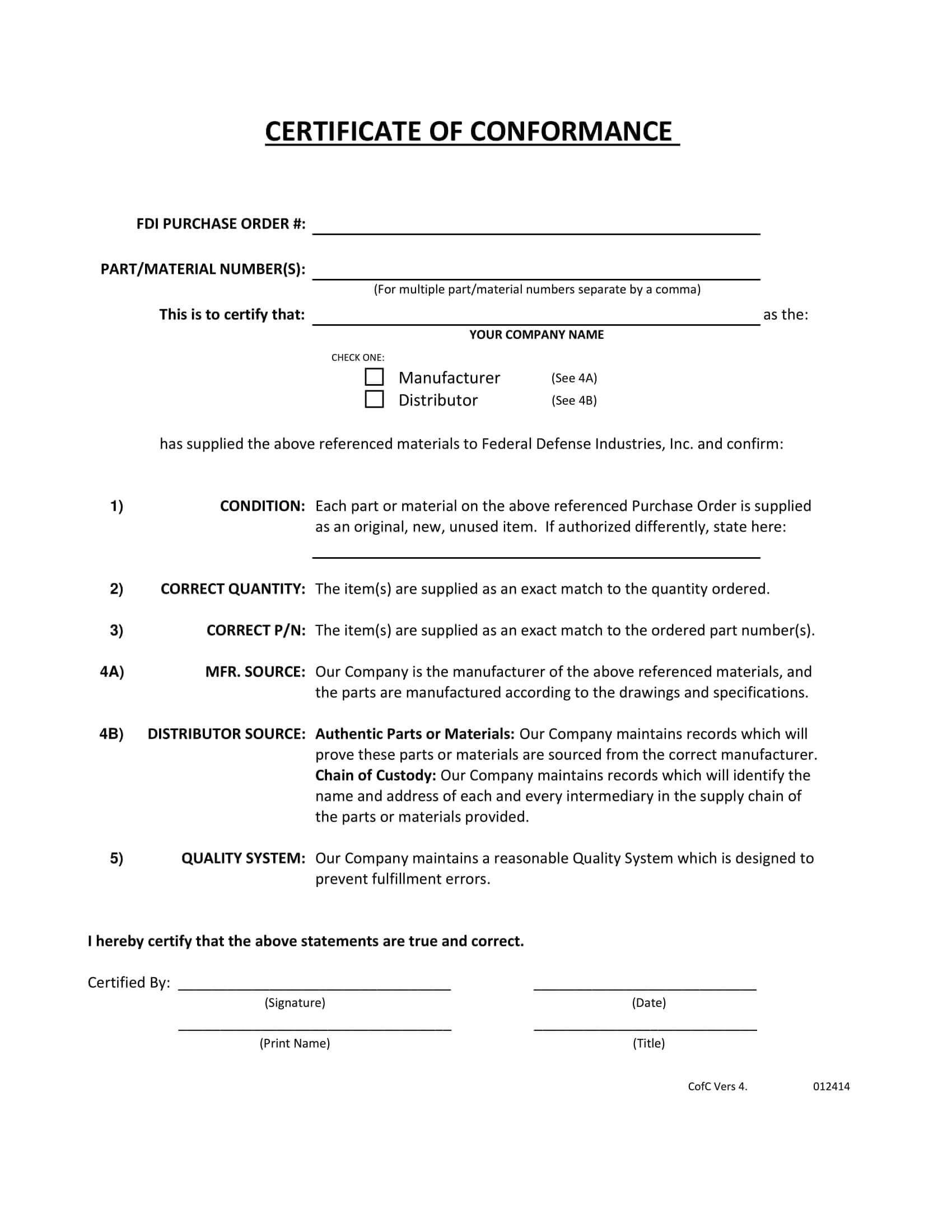 16+ Certificate Of Conformance Example – Pdf, Word, Ai Intended For Certificate Of Conformity Template