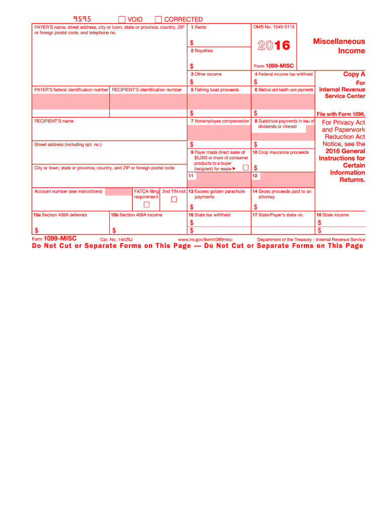 2016 Form Irs 1099 Misc Fill Online, Printable, Fillable For 1099 Template 2016