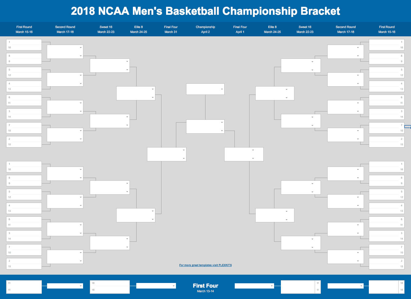 2019 March Madness Bracket (Excel And Google Sheets Template) With Blank March Madness Bracket Template