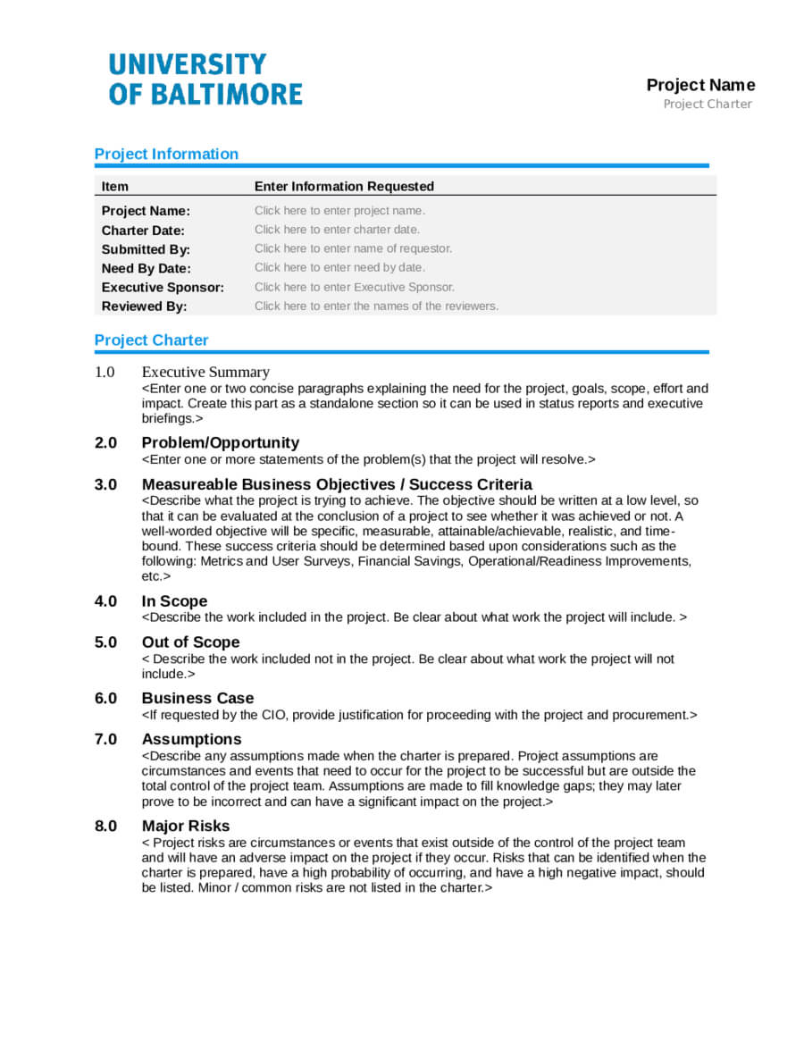 2020 Project Charter Template – Fillable, Printable Pdf Pertaining To Business Charter Template Sample