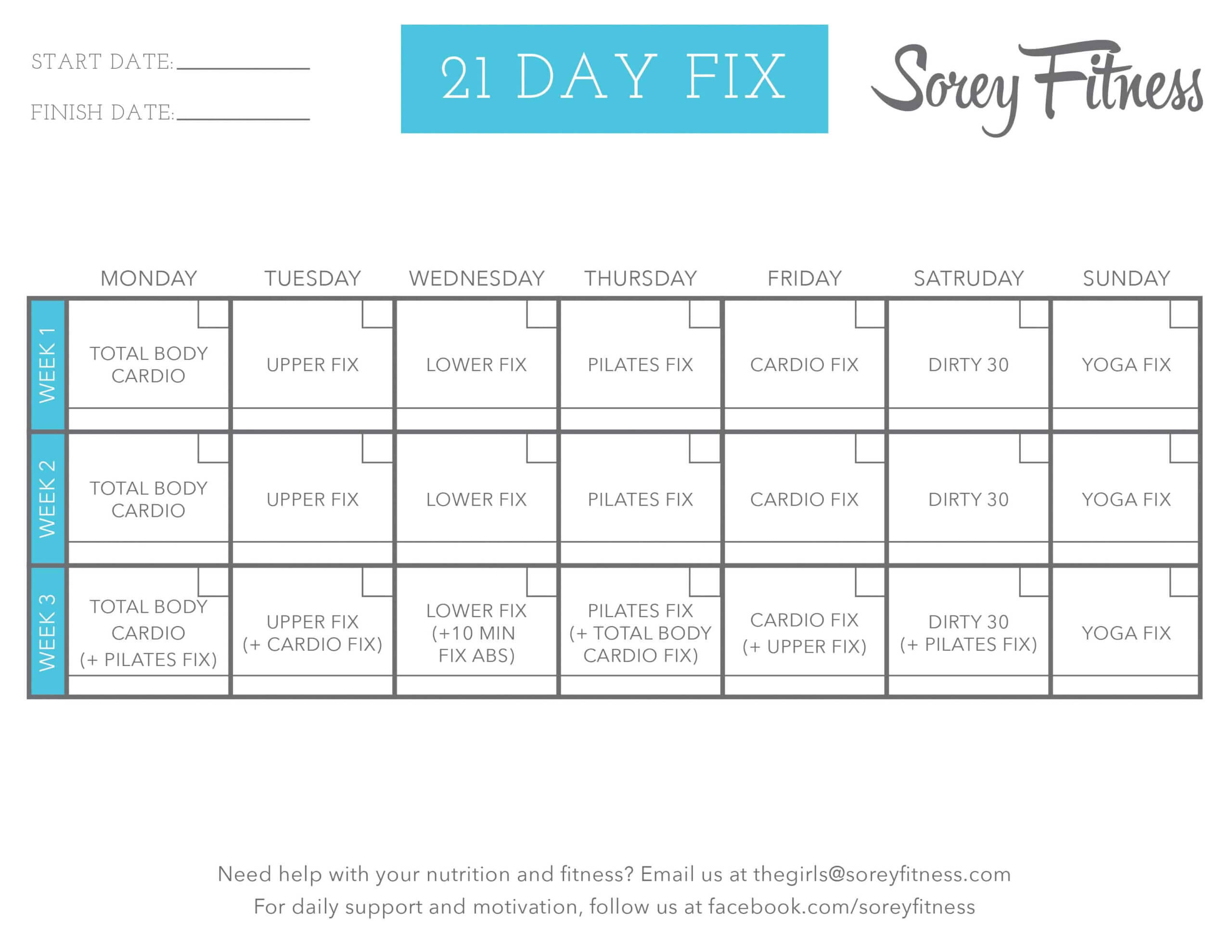 21 Day Fix Workout Schedule – Printable And Hybrid Calendars Regarding 21 Day Fix Template