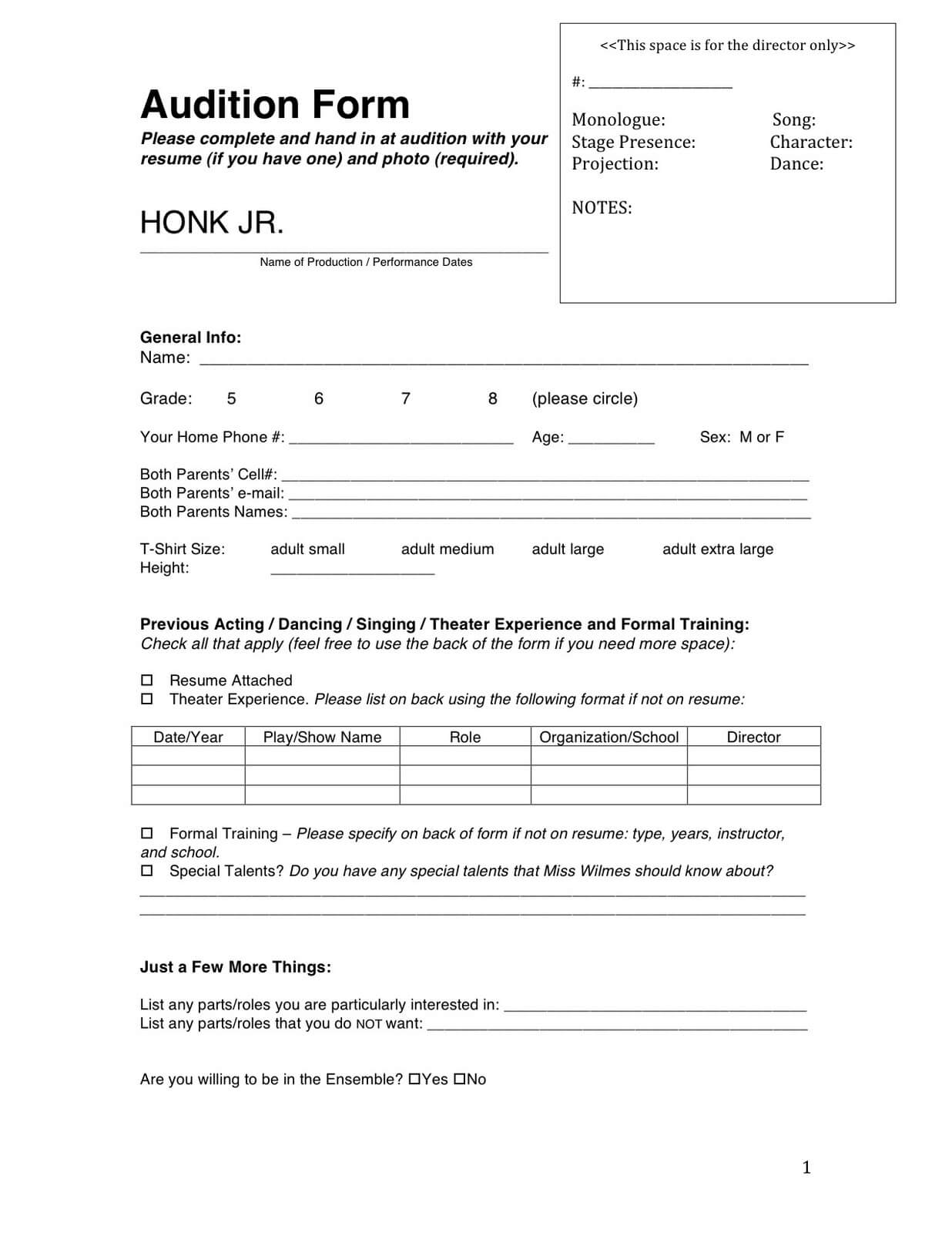 21 [Pdf] Audition Form Printable Download Zip Docx Within Audition Form Template