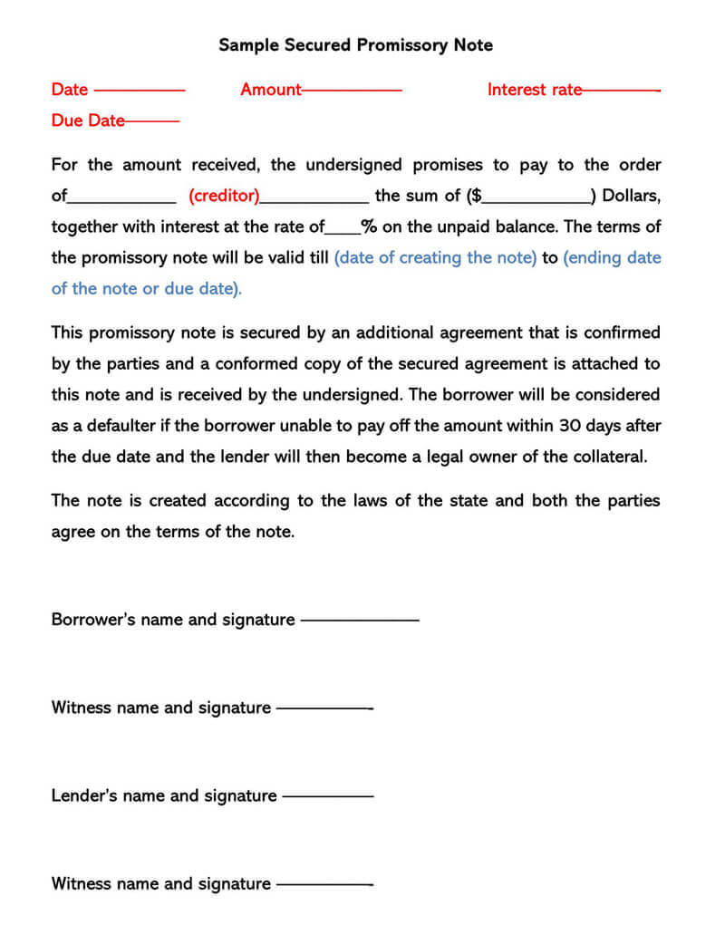 25 Free Secured Promissory Note Templates (Word | Pdf) In California Promissory Note Template