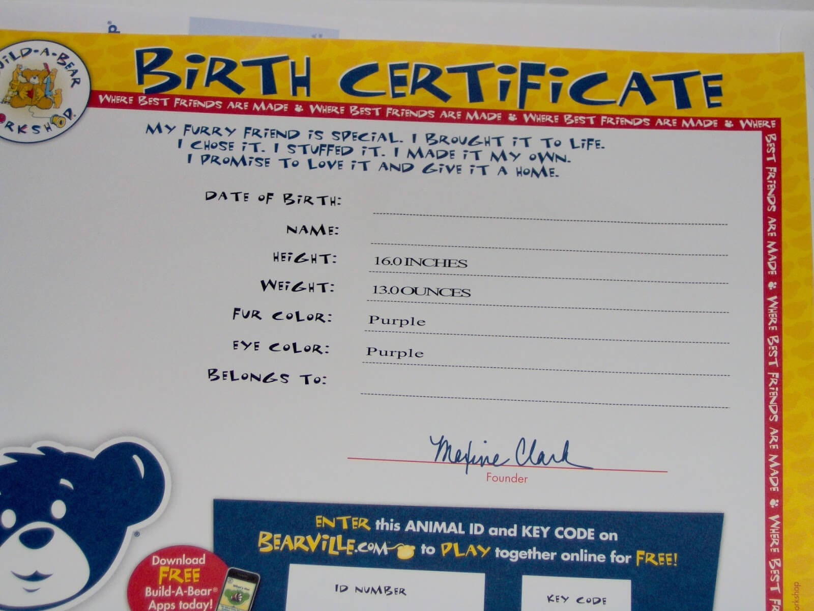 25 Images Of Build A Bear Birth Certificate Blank Template Intended For Build A Bear Birth Certificate Template