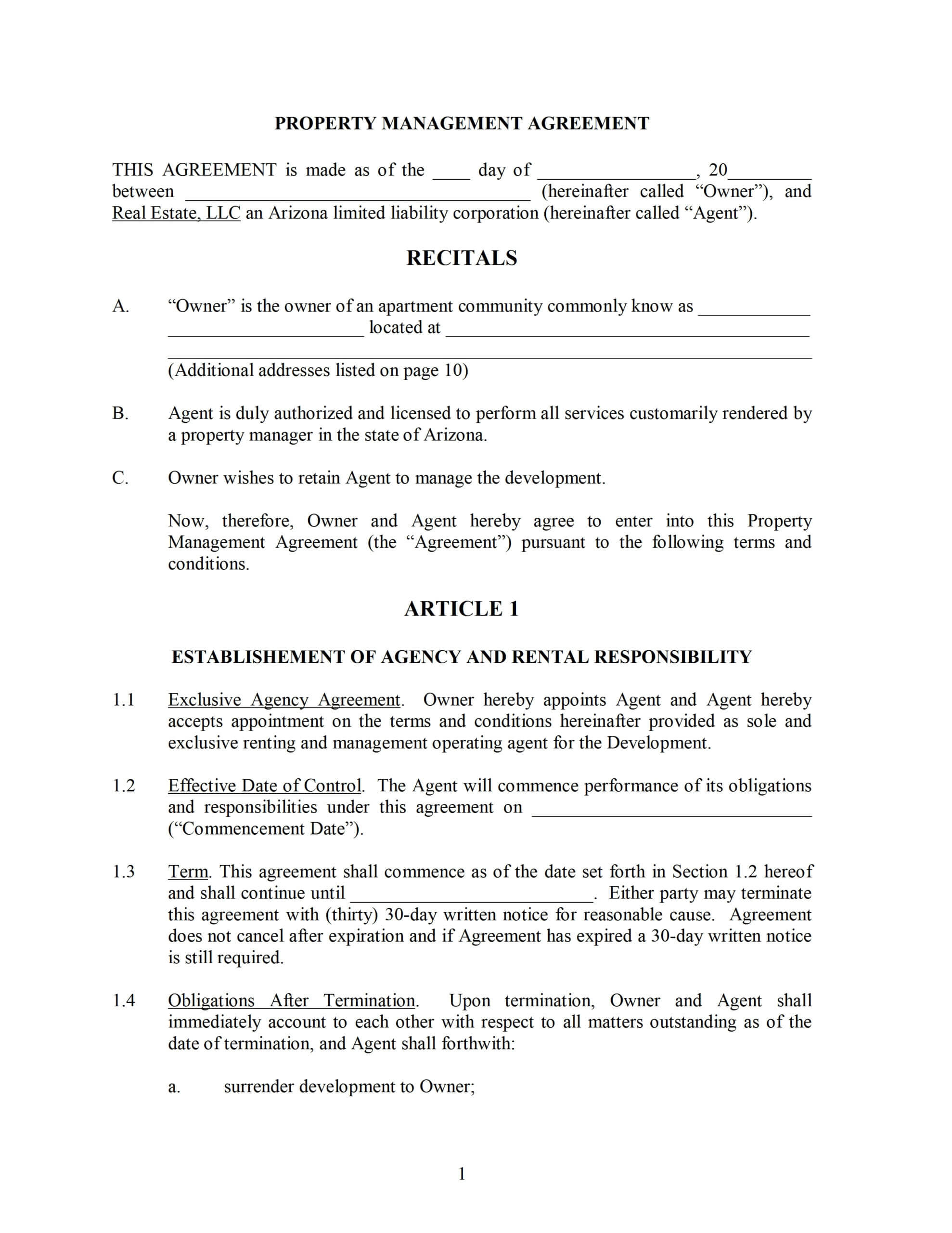 28+ [ Property Manager Agreement Template ] | Download With Regard To Business Management Contract Template