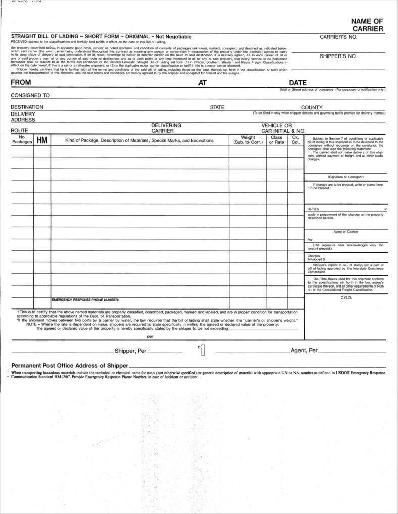 29+ Bill Of Lading Templates – Free Word, Pdf, Excel Format With Regard To Blank Bol Template