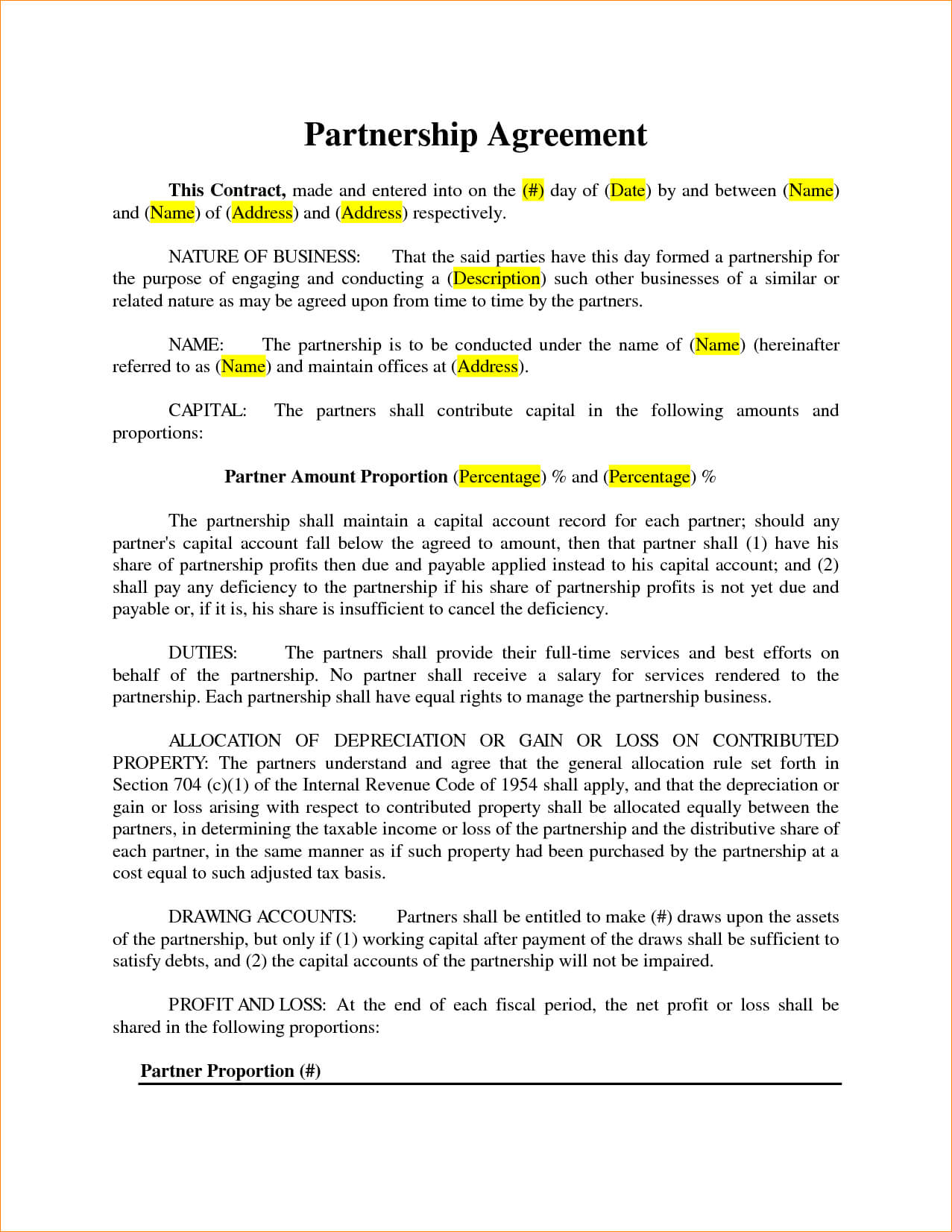 3 Simple Partnership Agreement Template | Outline Templates For Business Partnership Contract Template Free