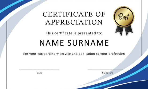 30 Free Certificate Of Appreciation Templates And Letters intended for Certificate Of Excellence Template Word