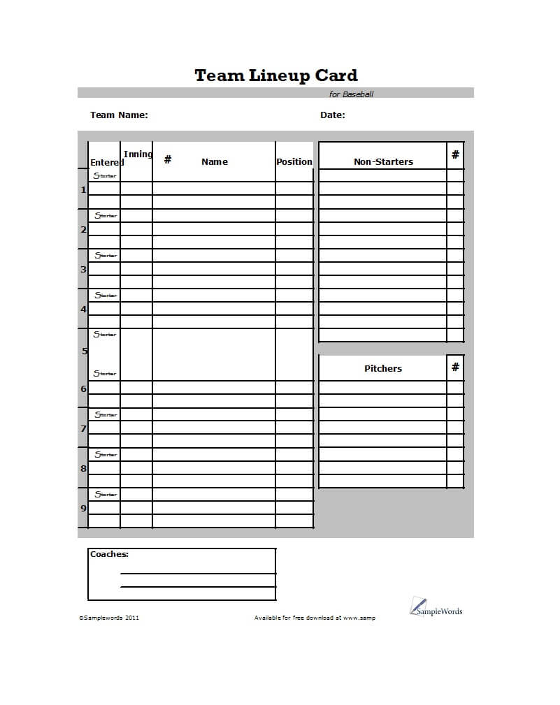 33 Printable Baseball Lineup Templates [Free Download] ᐅ Within Baseball Lineup Card Template