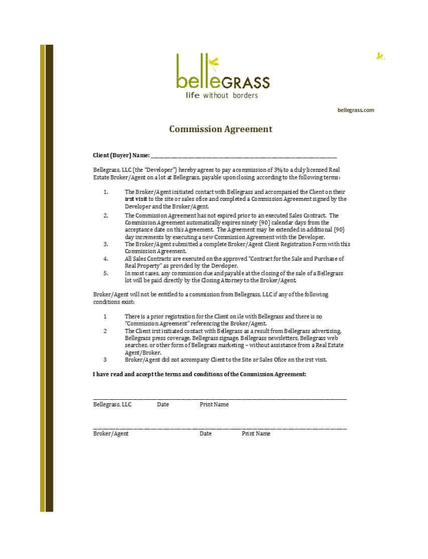 36 Free Commission Agreements (Sales, Real Estate, Contractor) With Business Broker Agreement Template