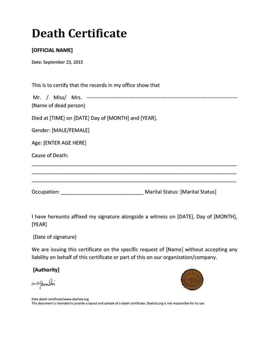 37 Blank Death Certificate Templates [100% Free] ᐅ Template Lab Regarding Blank Legal Document Template