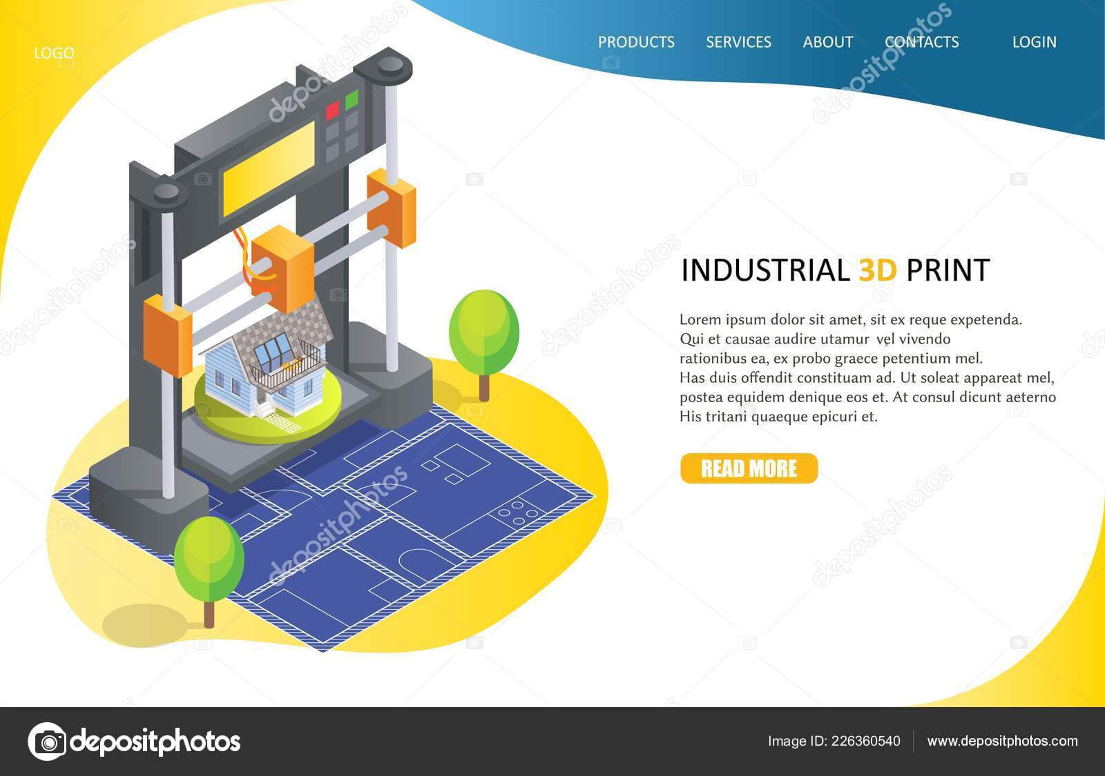 3D Printing Process Landing Page Website Vector Template In 3D Printer Templates