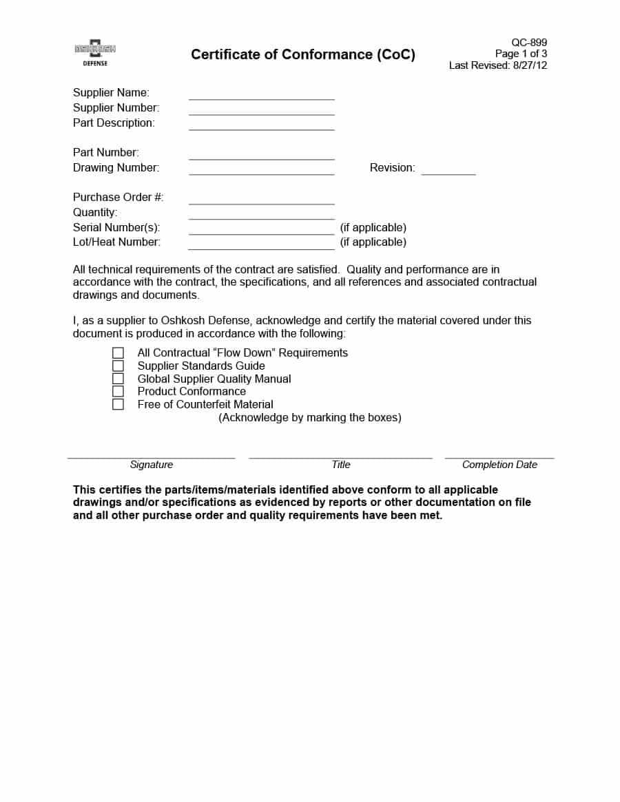 40 Free Certificate Of Conformance Templates & Forms ᐅ Intended For Certificate Of Conformity Template Free