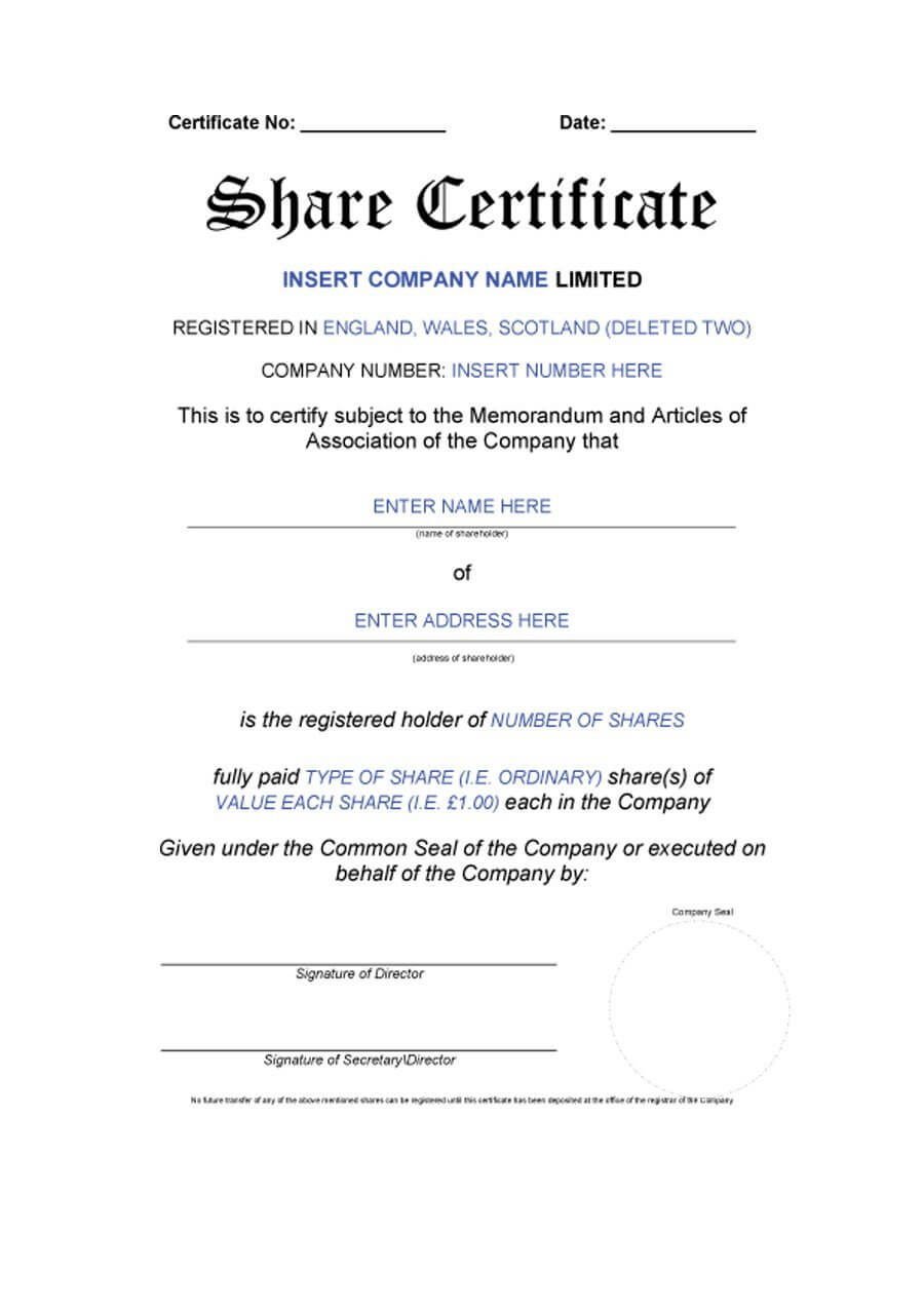 40+ Free Stock Certificate Templates (Word, Pdf) ᐅ Template Lab Intended For Blank Share Certificate Template Free