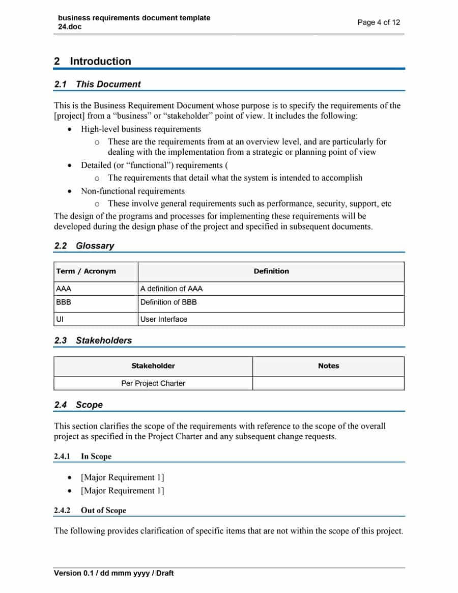40+ Simple Business Requirements Document Templates ᐅ Regarding Business Requirements Definition Template