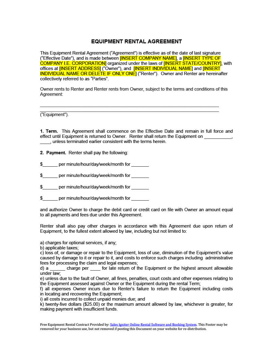 44 Simple Equipment Lease Agreement Templates ᐅ Template Lab With Regard To Business Lease Agreement Template Free