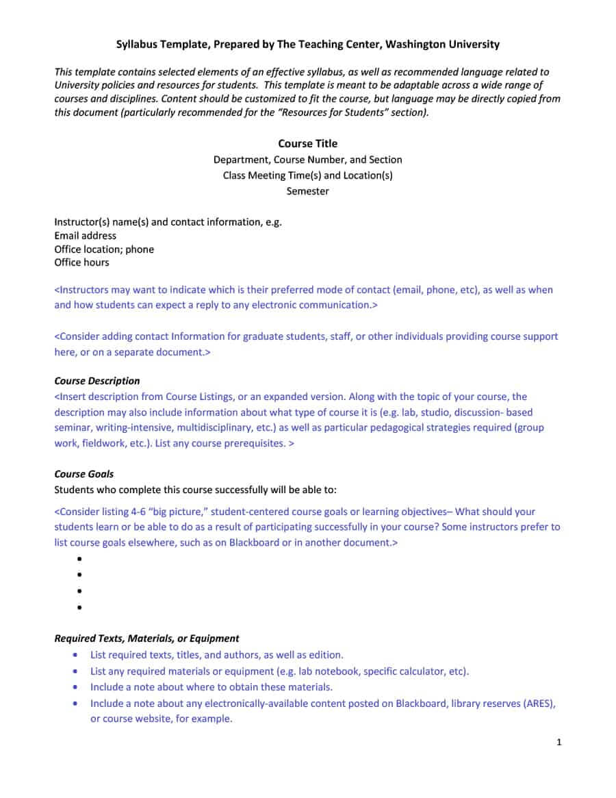 47 Editable Syllabus Templates (Course Syllabus) ᐅ Template Lab Pertaining To Blank Syllabus Template