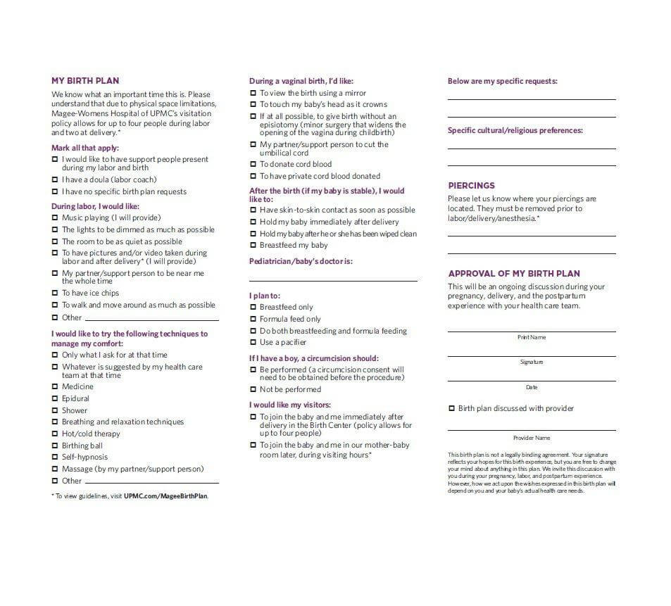 47+ Printable Birth Plan Templates [Birth Plan Checklist] ᐅ With C Section Birth Plan Template