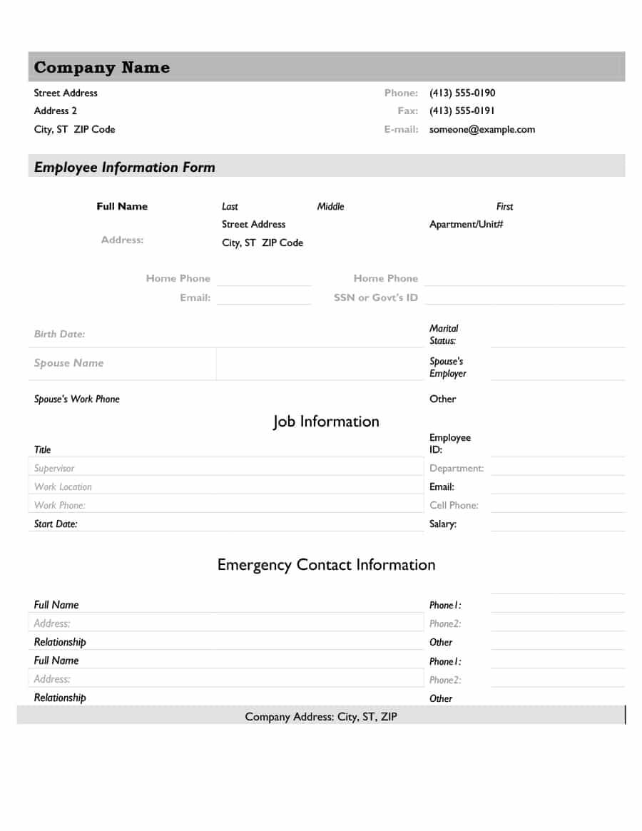 47 Printable Employee Information Forms (Personnel Within Business Information Form Template